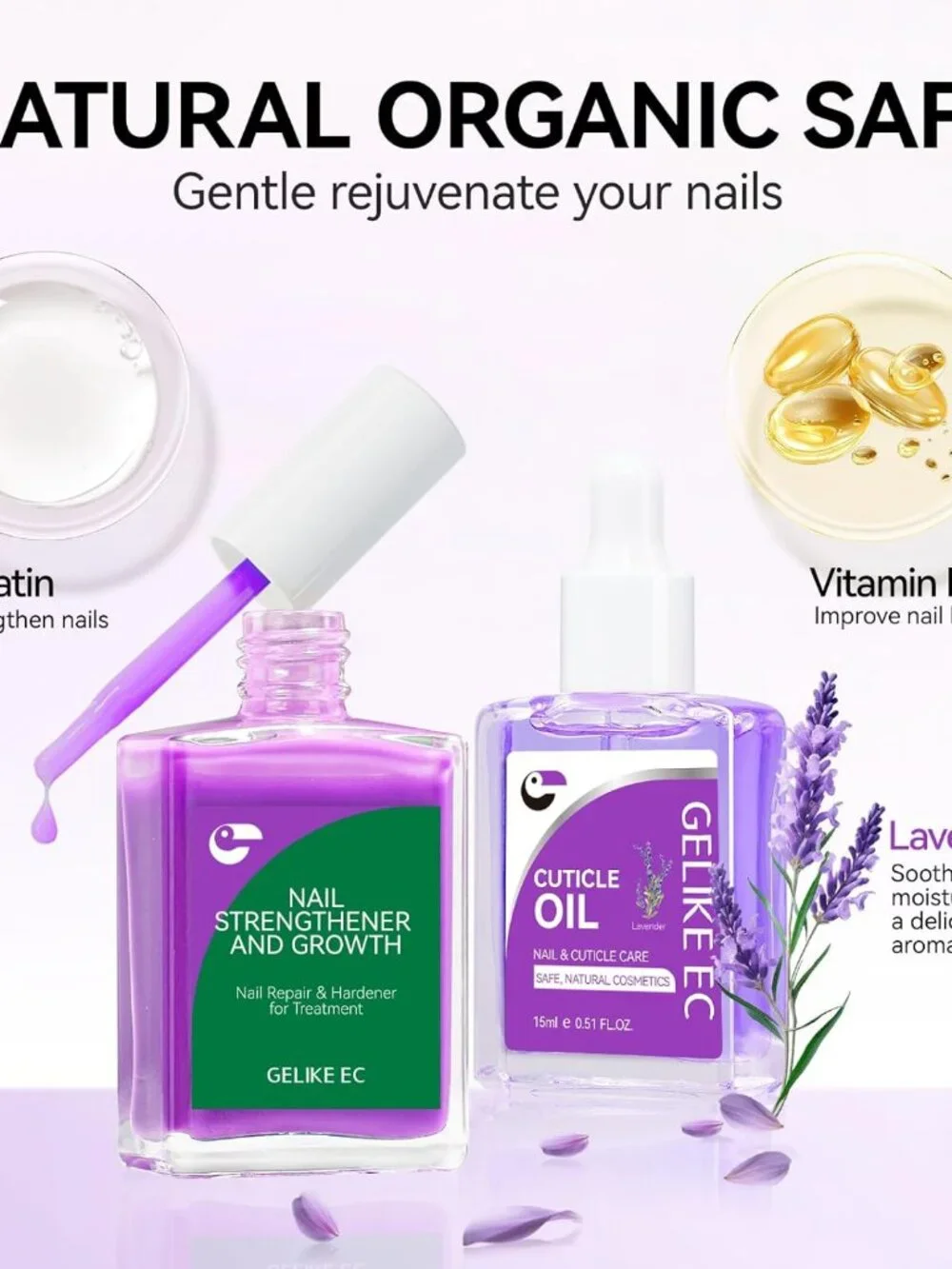 Nail Growth Treatment Enamel & Cuticle Oil Nailcare Set Lilac Lavender 15ml NEW